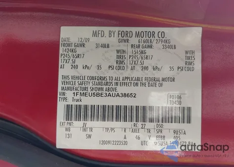 2010 Ford Explorer Sport Trac Xlt from USA, damaged, VIN 1FMEU5BE3AUA38652